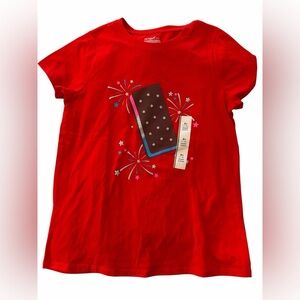 Cat & Jack Red Short Sleeve Tee with Ice Cream Sandwich & Firework Graphic NWT